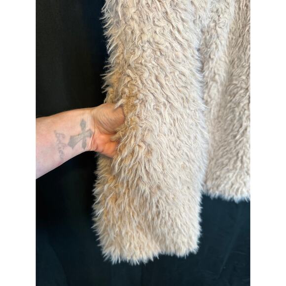 ME JANE Faux Fur Sherpa Sleeveless Cardigan M Camel Streetwear Gorpcore - Picture 3 of 11